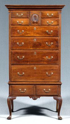 Appraisal: American Chippendale chest on frame walnut two-case construction upper case