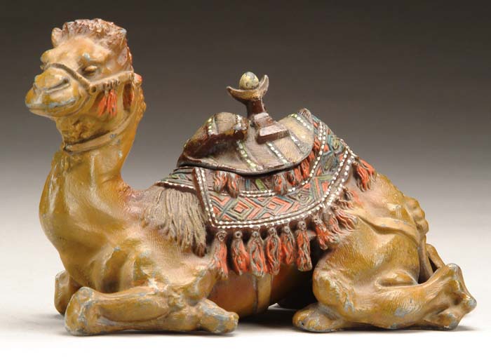 Appraisal: PAINTED METAL CAMEL INKWELL Camel in lying position with decorative