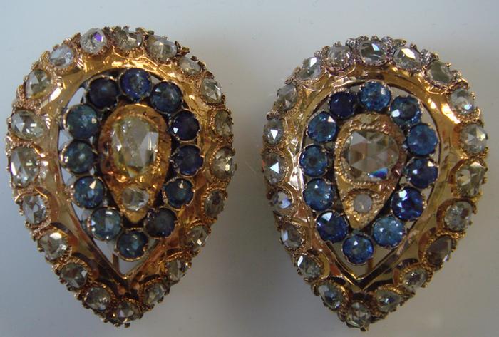 Appraisal: K yg Pair of Diamond and Sapphire Brooches Matching tear