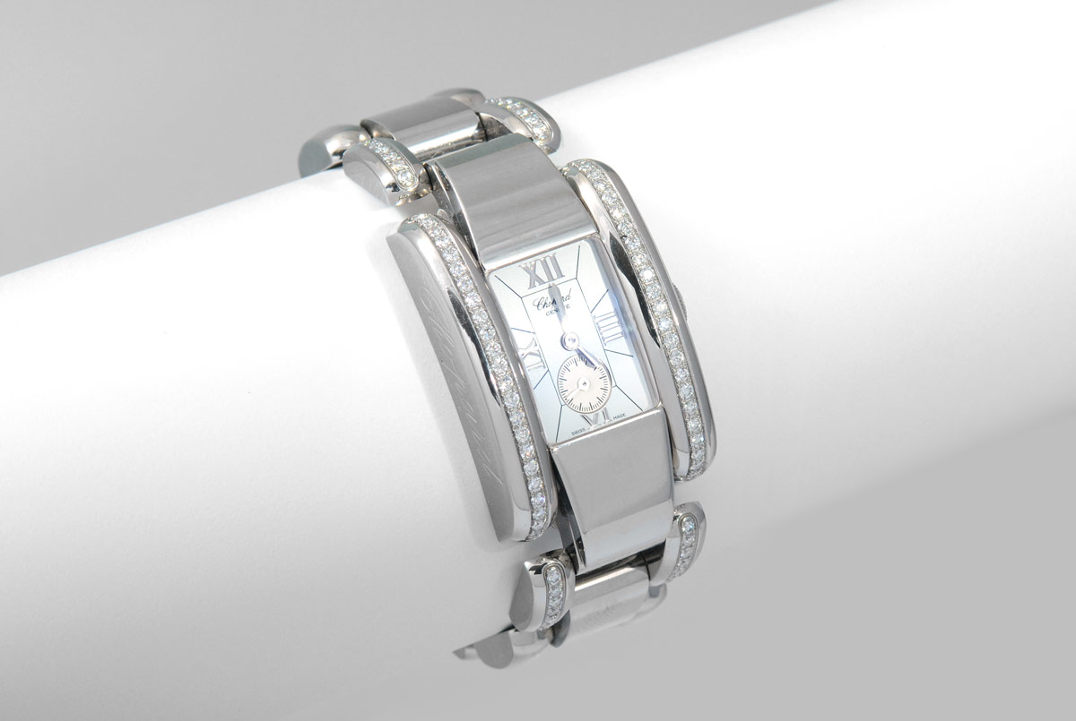 Appraisal: LADIES CHOPARD STAINLESS DIAMOND WATCH Stainless case and bracelet band