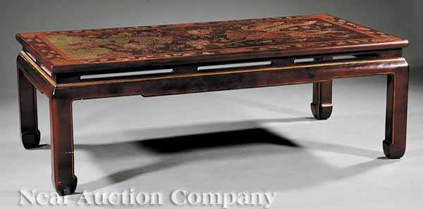 Appraisal: A Chinoiserie Incised Polychromed and Red Lacquer Low Table the