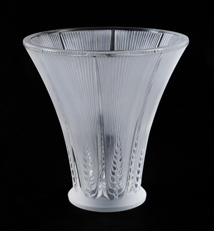 Appraisal: LALIQUE CRYSTAL EPIS VASE Frosted crystal with flared rim fluted