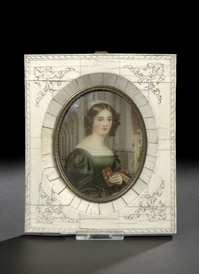 Appraisal: German Oval Portrait Miniature of a Young Pensive Girl fourth