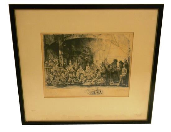 Appraisal: th th C etching depicting motley group of circus performers