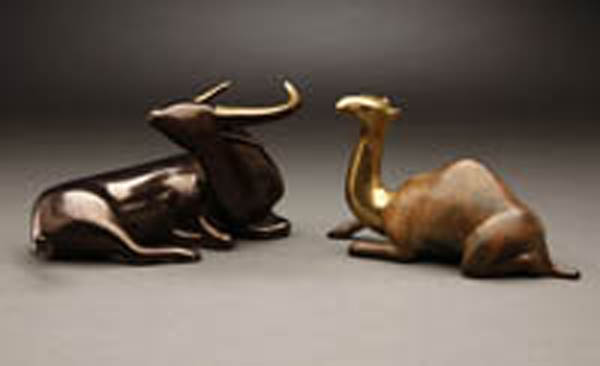 Appraisal: Two Loet Vanderveen bronze figures camel buffalo Two Loet Vanderveen