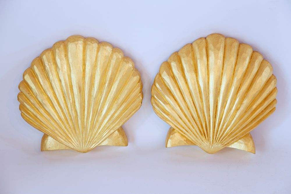 Appraisal: Pair of Carved and Gilt Wood Scallop Shells by J