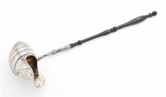 Appraisal: A Portuguese Silver and Ebonized Wood Soup Ladle having a