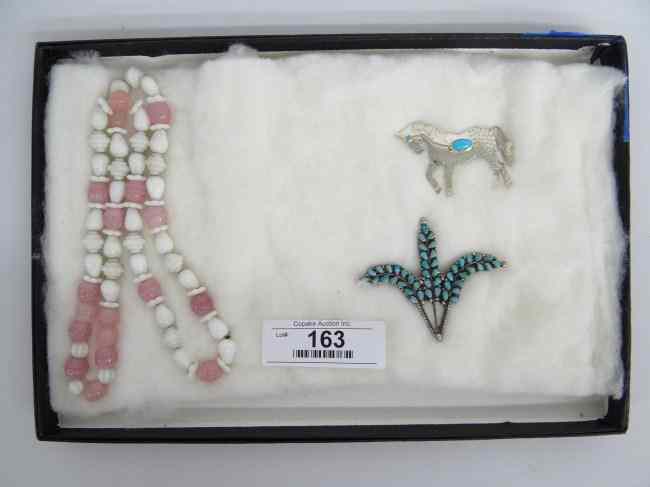 Appraisal: Lot three pieces jewelry including turquoise pins horse marked sterling