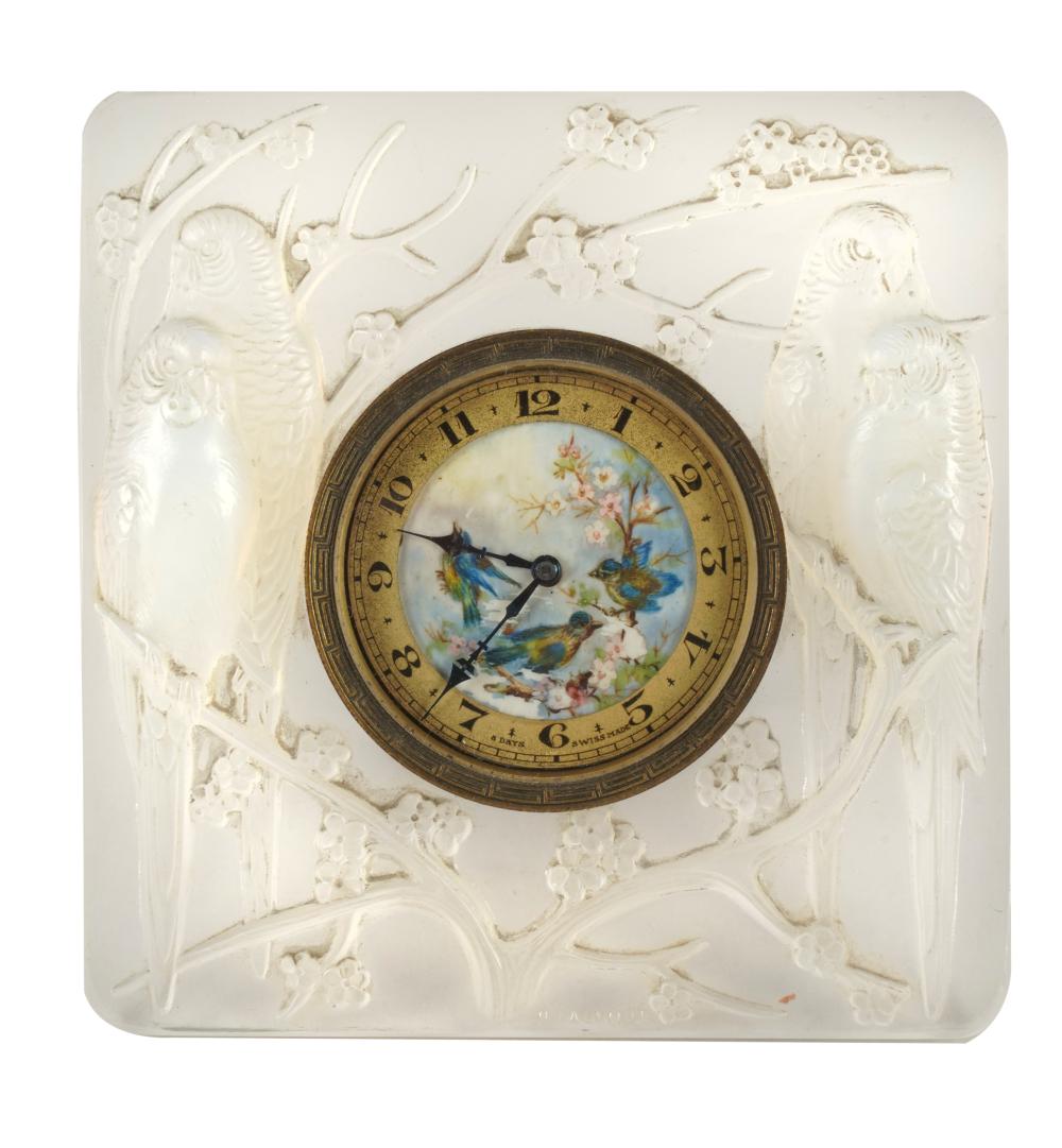 Appraisal: R LALIQUE GLASS DESK CLOCK PENDULETTE Inseparables Marcilhac p opalescent