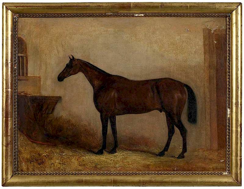 Appraisal: John E Ferneley Sr British - Bay Stallion in a