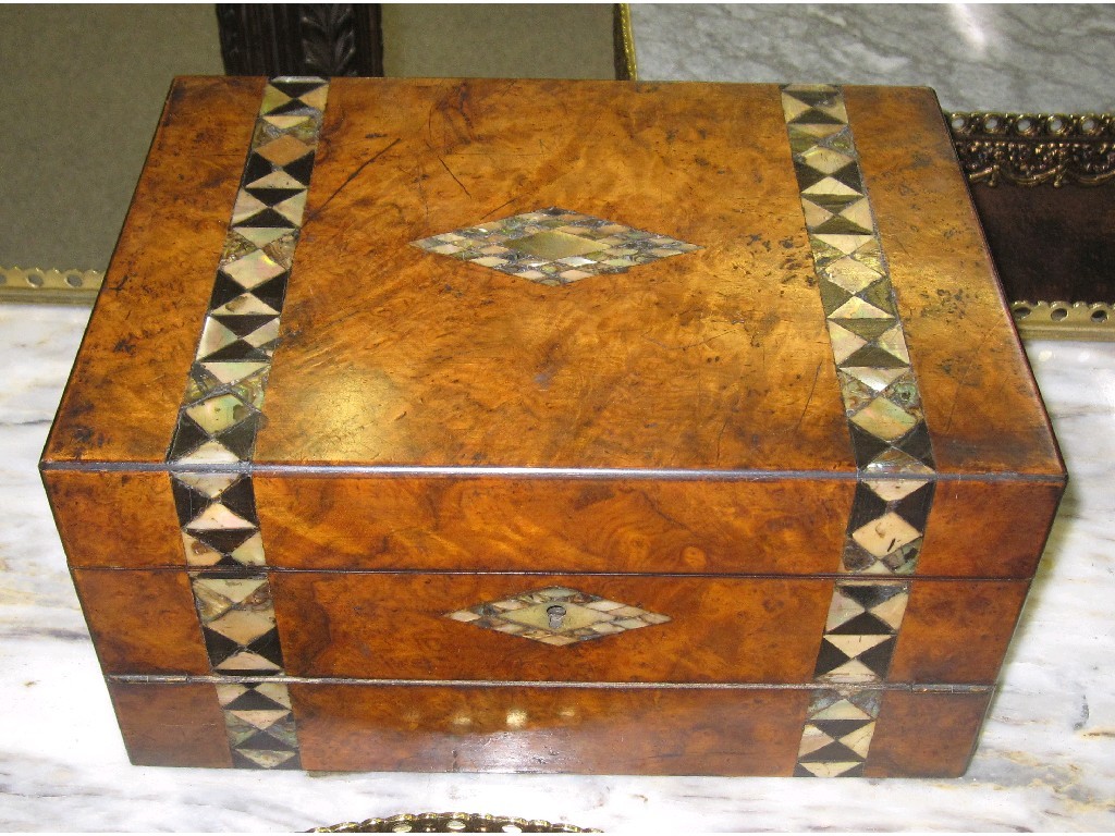 Appraisal: Walnut and inlaid jewellery box