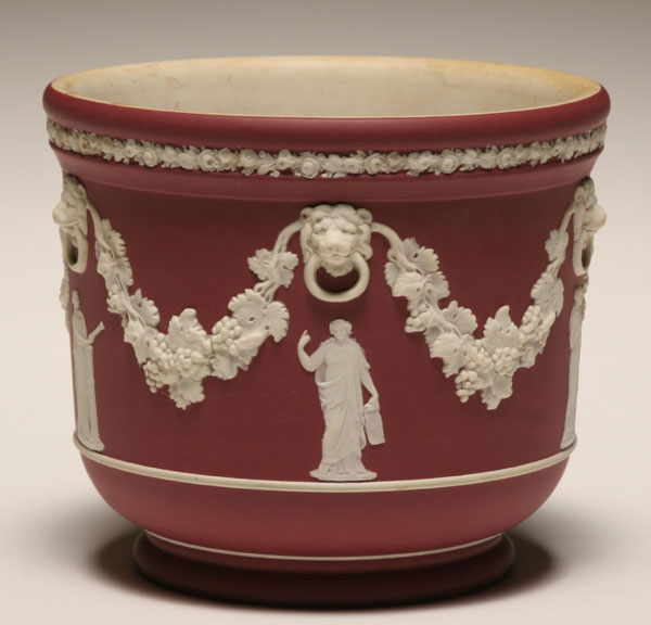 Appraisal: Wedgwood crimson dip jardiniere classical white figures and grapevine drapery