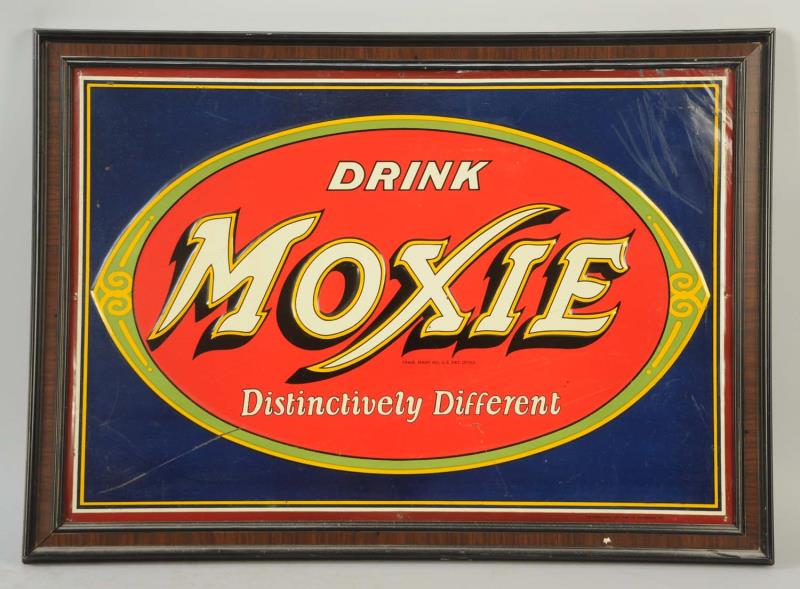 Appraisal: Moxie Framed Tin Sign This Moxie sign has multiple scratches