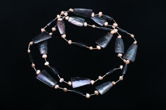 Appraisal: CONTEMPORARY DESGINER BLACK MOTHER-OF-PEARL NECKLACE BY SYLVIA GOTTWALD Trapezoidal and