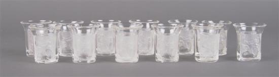 Appraisal: A Set of Twelve Lalique Shot Glasses Height inches