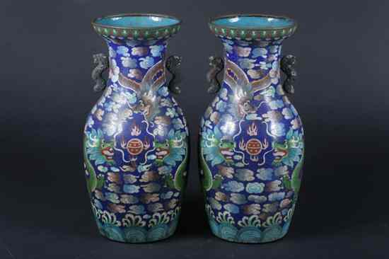 Appraisal: PAIR CHINESE CLOISONN ENAMEL DRAGON VASES - in high