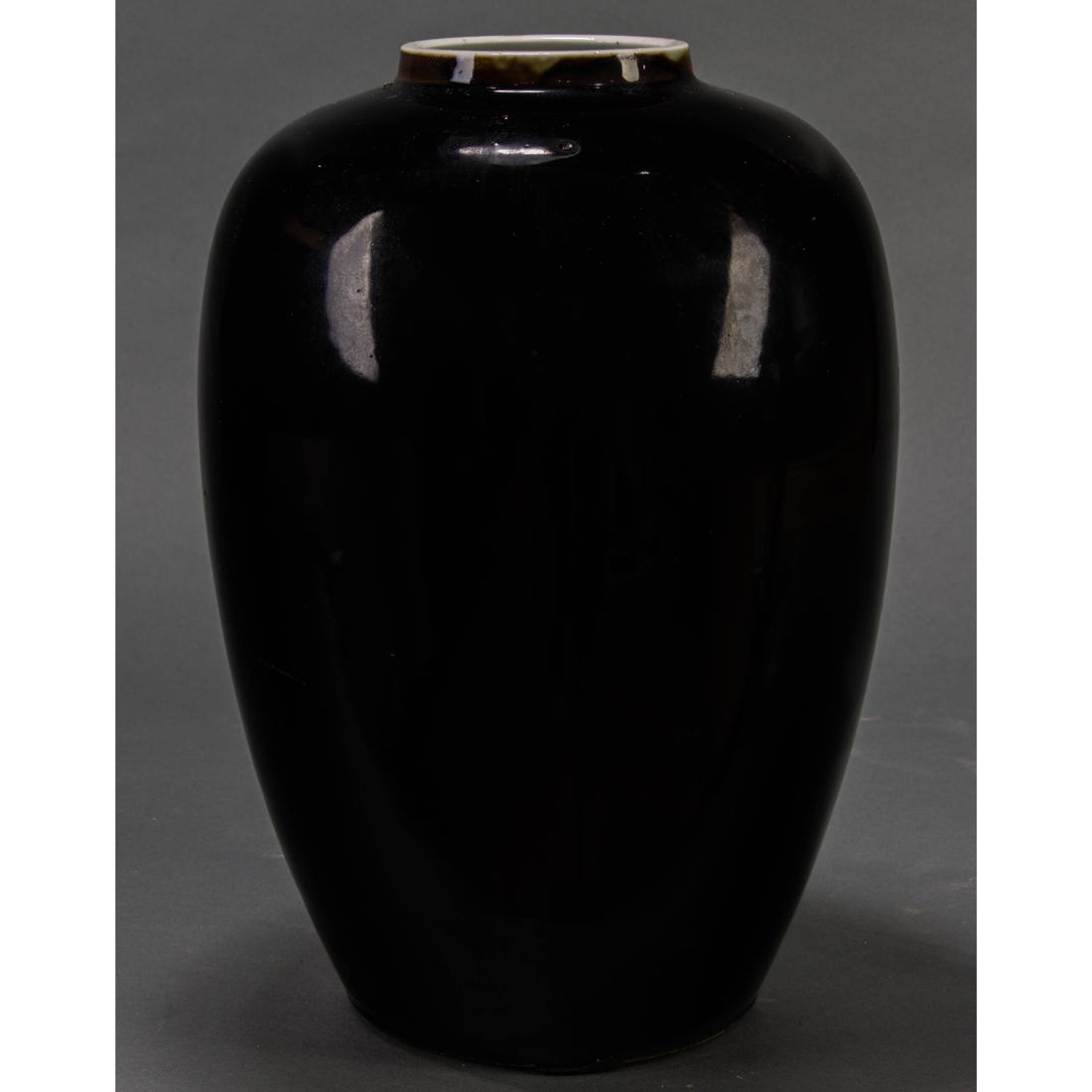 Appraisal: Chinese mirror black glazed vase drilled holed to the base