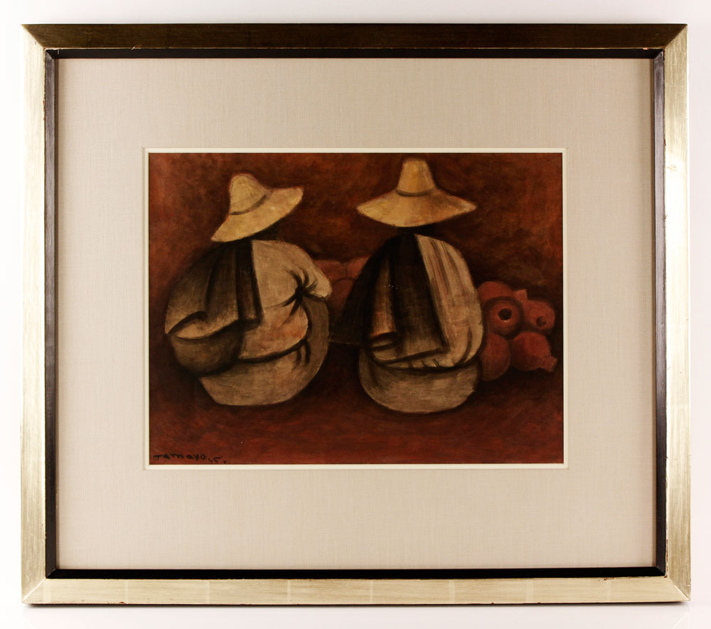 Appraisal: - Tamayo Seated Figures Watercolor Rufino Tamayo two seated figures