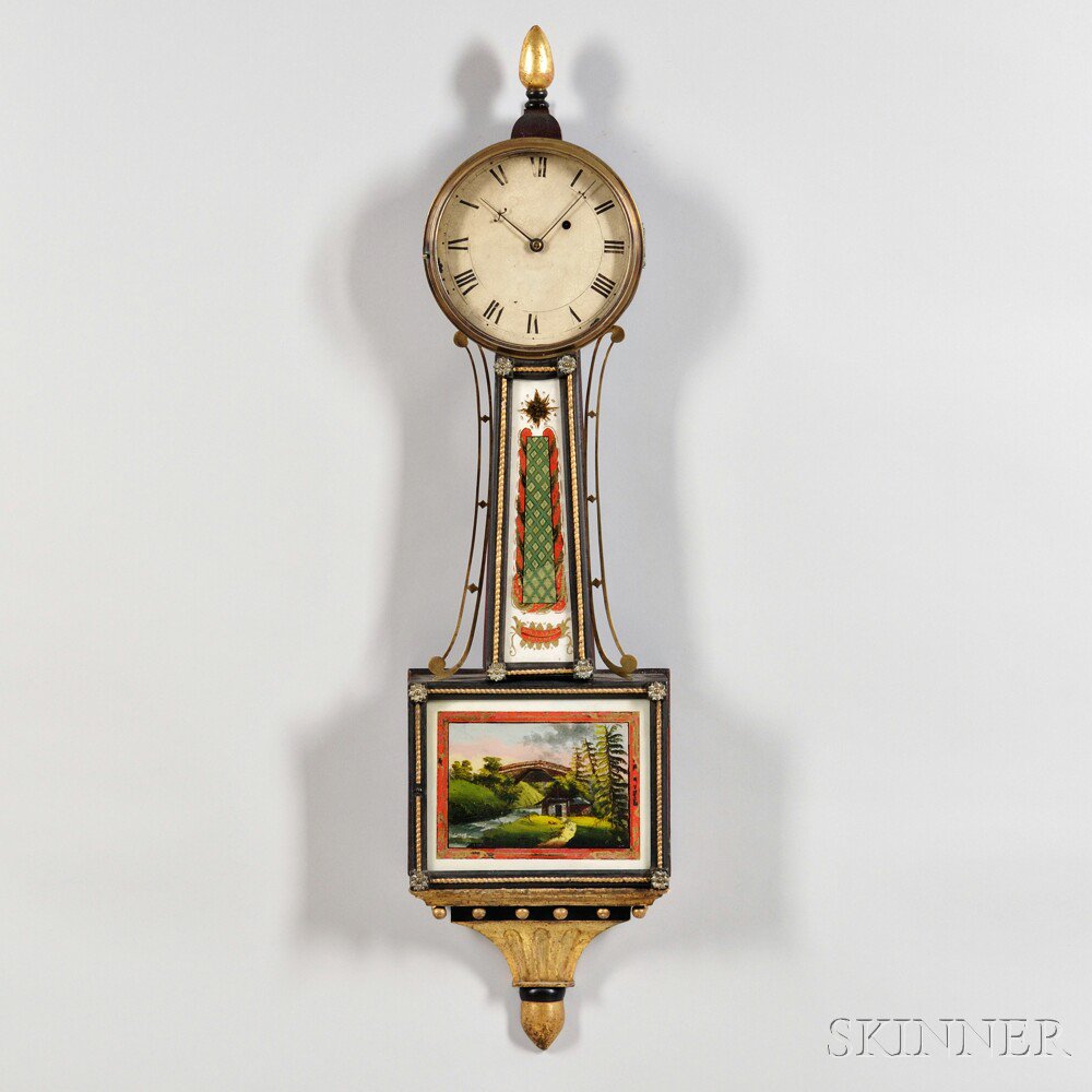 Appraisal: Massachusetts Patent Timepiece or Banjo Clock c the mahogany case