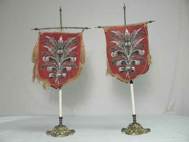 Appraisal: Pair Victorian beadwork face heat shield screens Needlepoint with beads