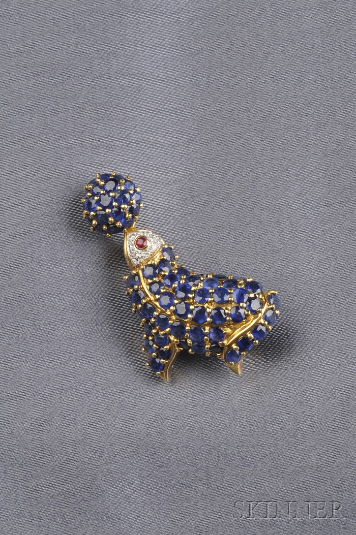 Appraisal: kt Gold Sapphire and Diamond Figural Pendant Brooch designed as