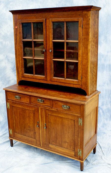 Appraisal: Two part cherry Dutch cupboard topped with two six paned