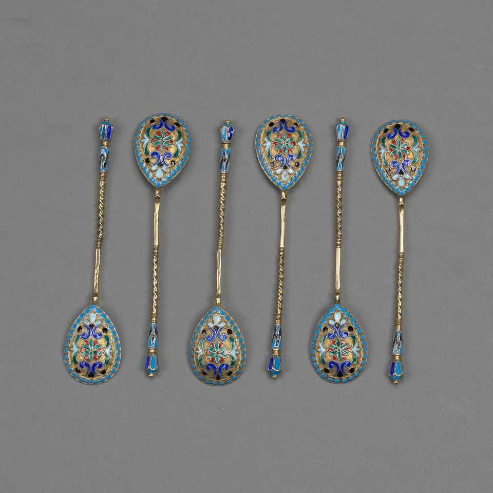 Appraisal: Six Russian Silver-Gilt and Cloisonn Enamel Coffee Spoons th century