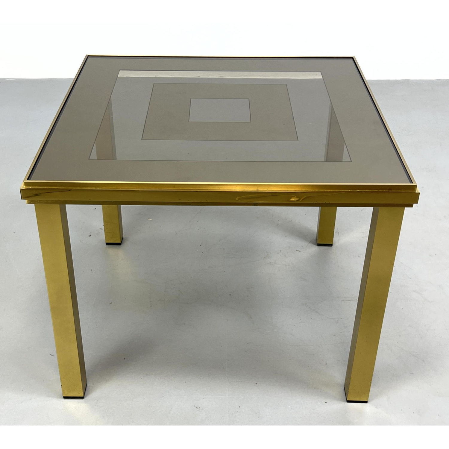 Appraisal: Brass Framed Occasional Side Table with Decorated Mirror Top Inset