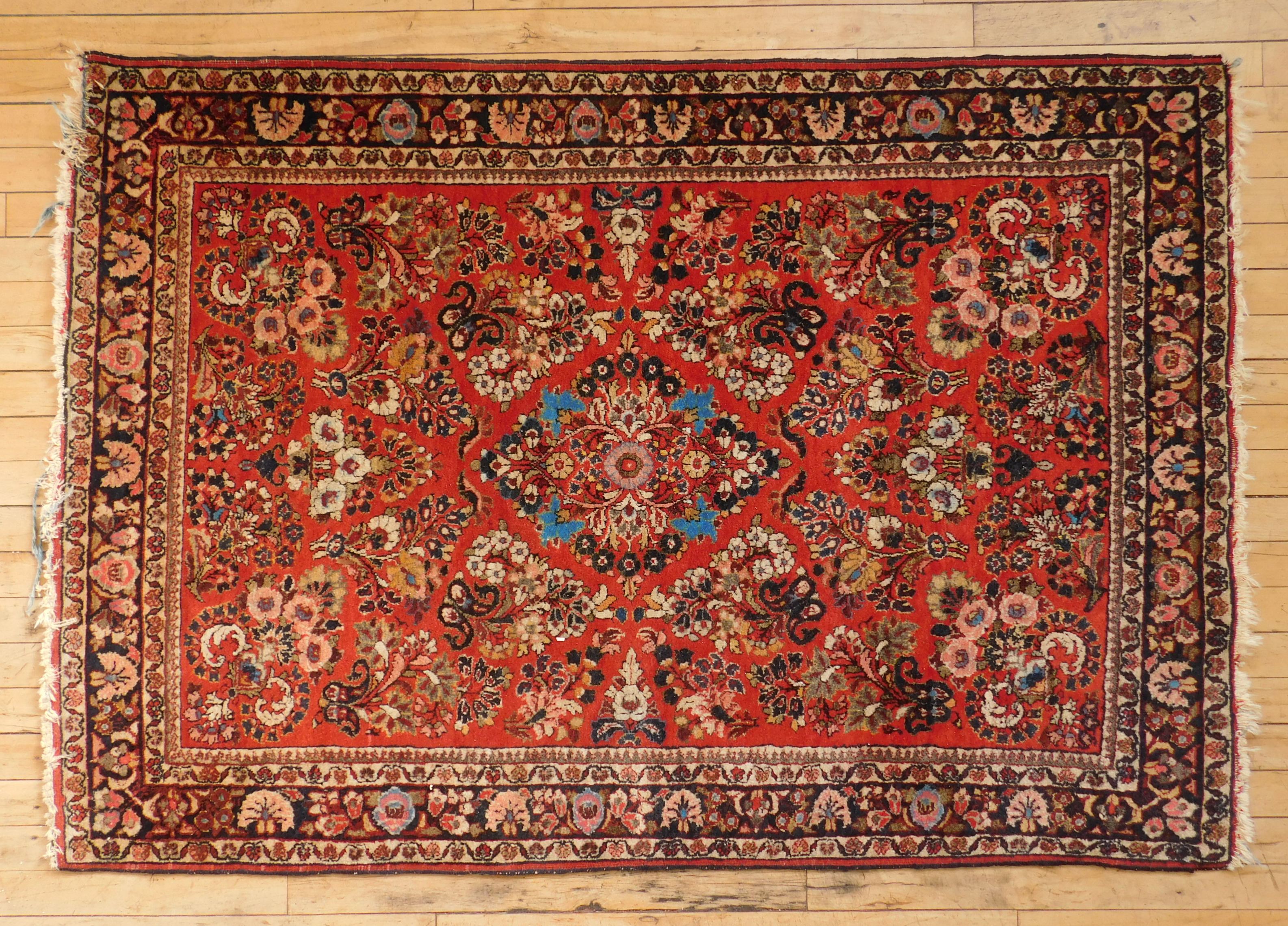 Appraisal: Oriental rug Bidjar- red background with blue border ' ''