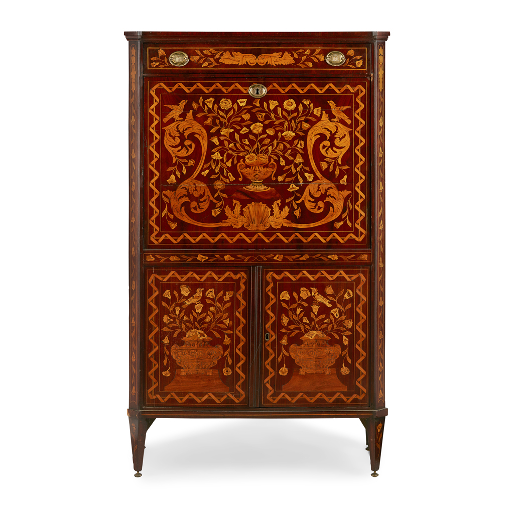 Appraisal: DUTCH WALNUT AND MARQUETRY FALL FRONT SECRETAIRE TH CENTURY the