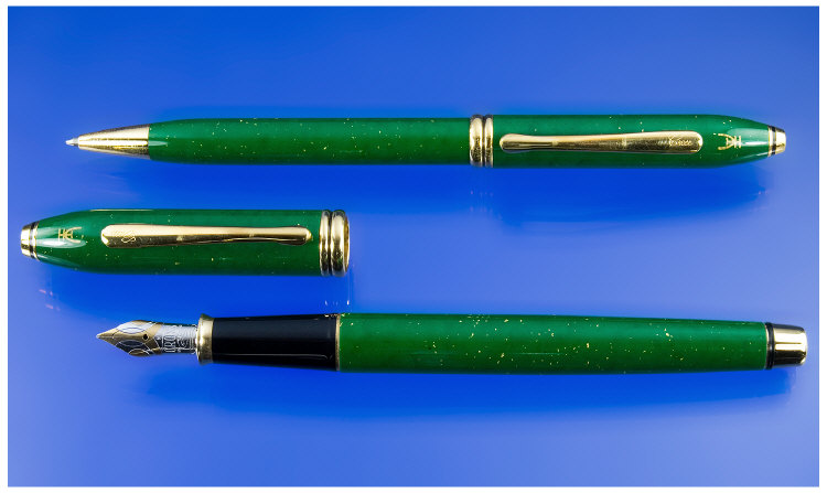 Appraisal: A Cross Fountain pen and ballpoint set in malachite green