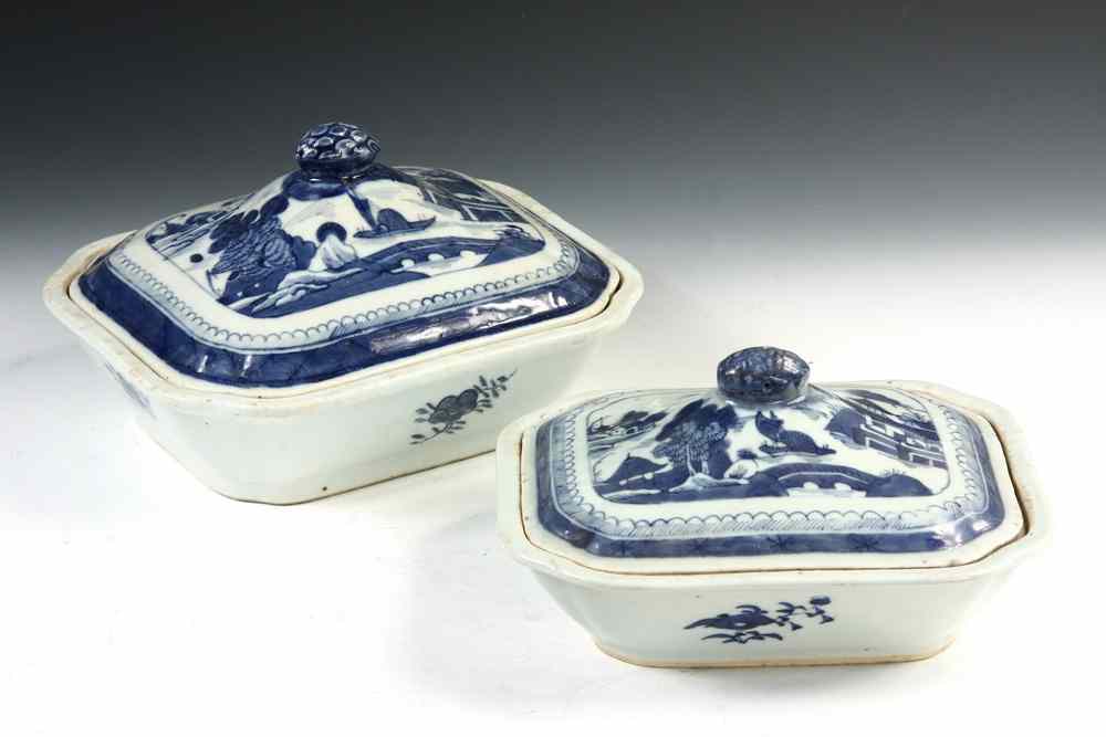 Appraisal: GRADUATED CANTON COVERED BOWLS - Two Graduated th c Chinese