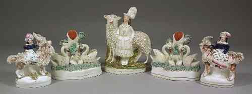 Appraisal: A small collection of coloured Victorian Staffordshire figures including -