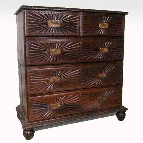 Appraisal: An Anglo Indian Rosewood Campaign Chest of Drawers circa having