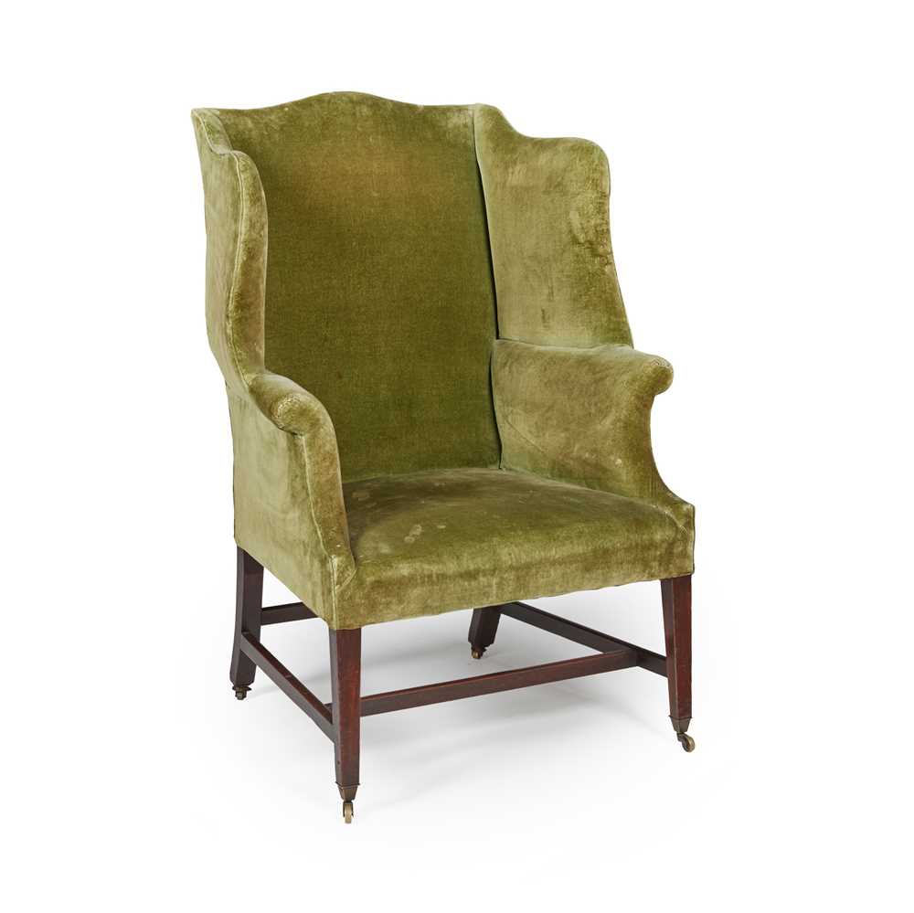 Appraisal: GEORGE III MAHOGANY WING ARMCHAIR LATE TH CENTURY the back