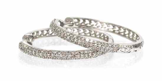 Appraisal: A Pair of Karat White Gold and Diamond Hoop Earrings