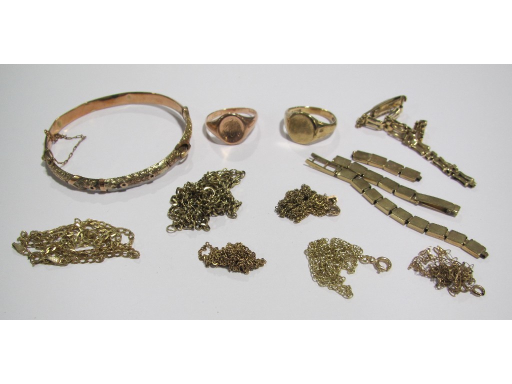 Appraisal: Lot of ct gold to include bangle rings neckchains rings