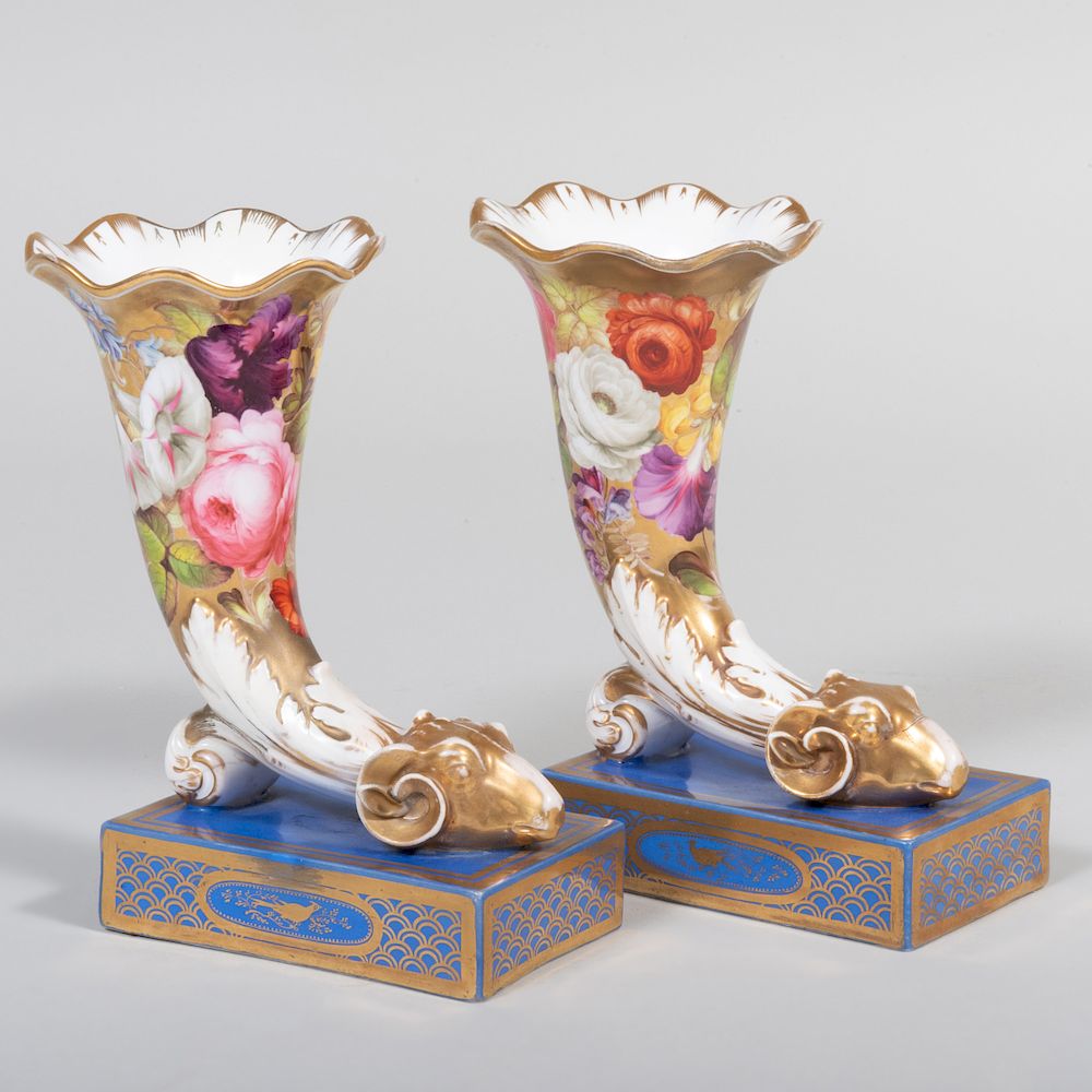 Appraisal: Pair of Paris Porcelain Ryhton Form Vases in high Condition