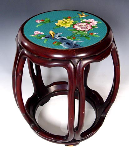 Appraisal: CHINESE STAND WITH FLORAL CLOISONNE INSERT Measures '' high x