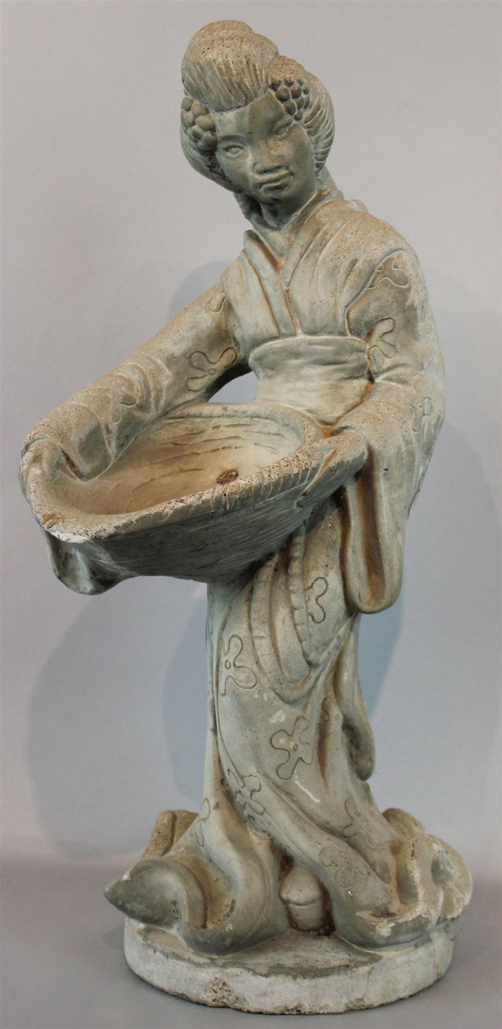 Appraisal: GARDEN ORNAMENT OF AN ASIAN FIGURE in flowered robe holding