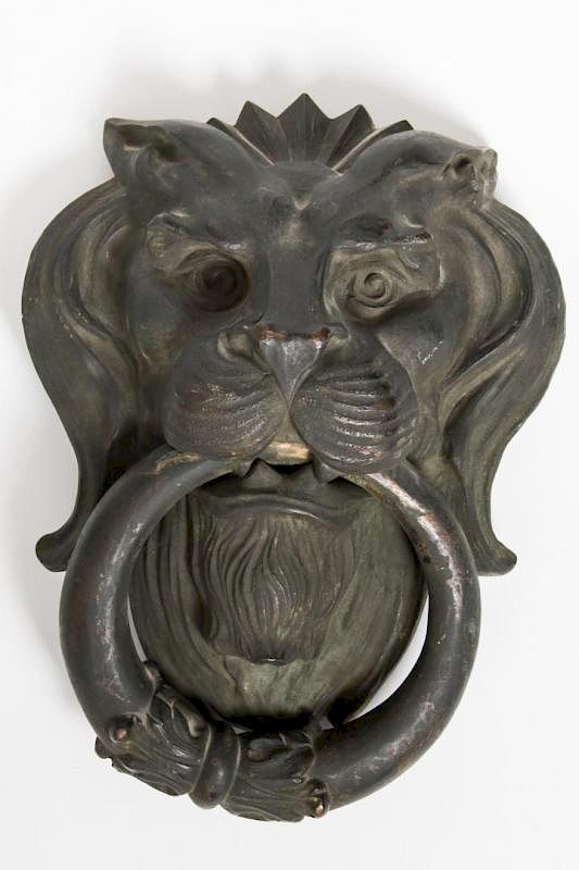 Appraisal: Antique Bronze Lion's Head Doorknocker Antique bronze knocker lion's head-form