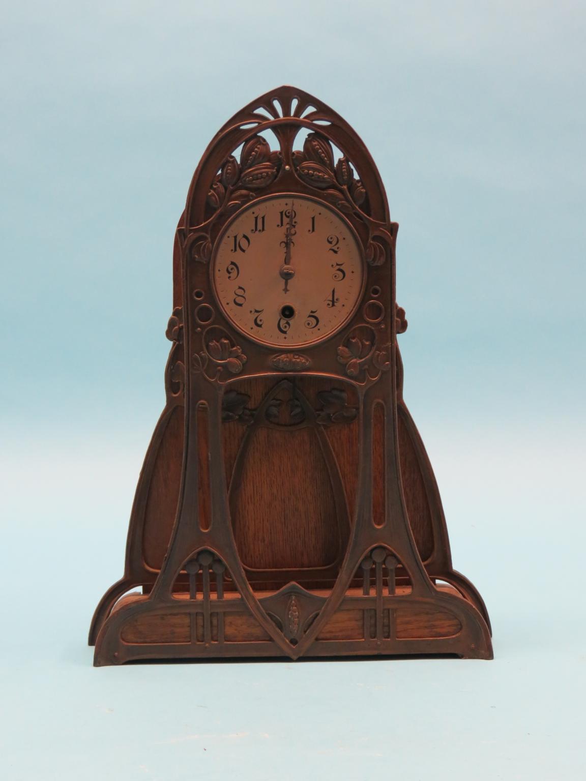 Appraisal: A late th century German Art Nouveau mantel clock stylised