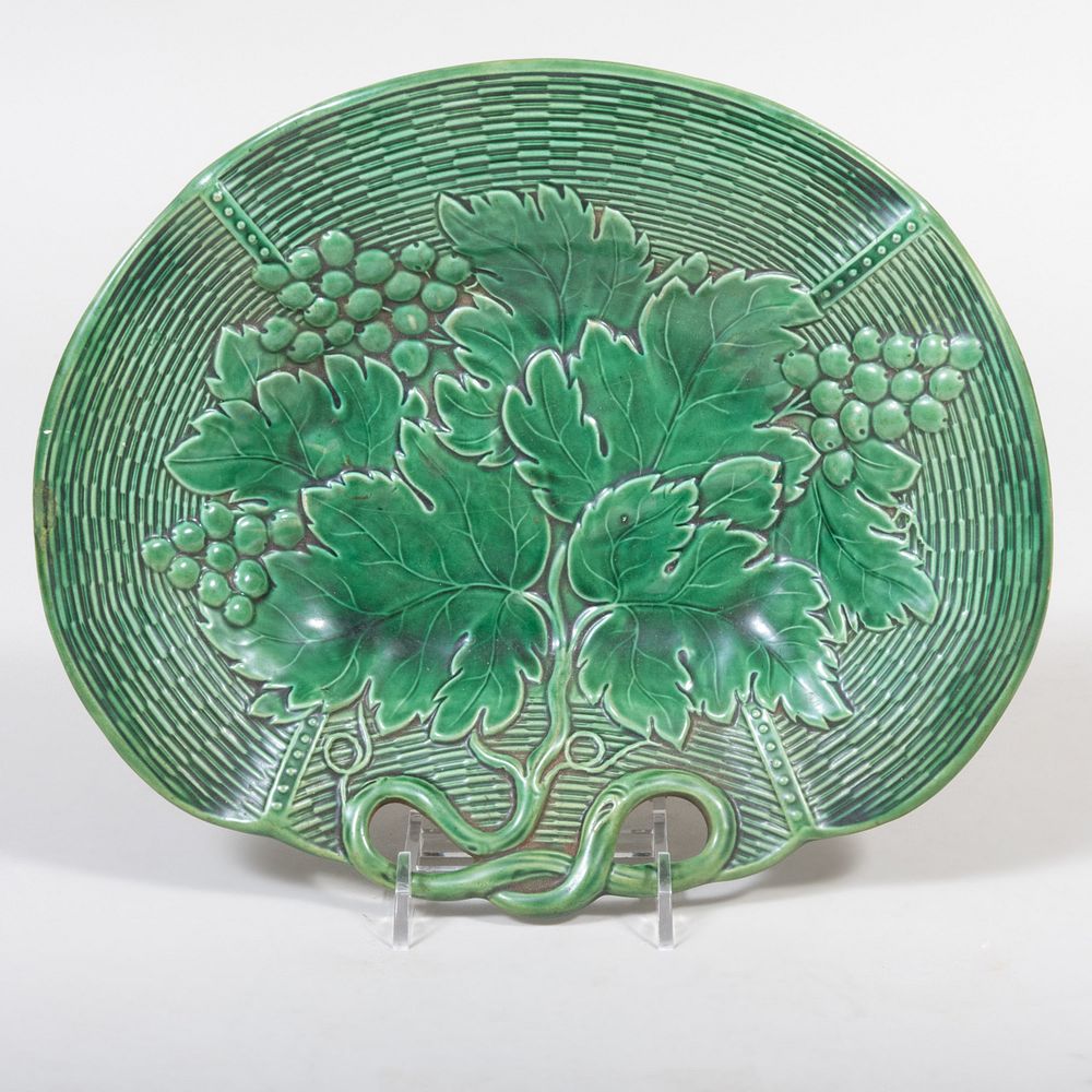 Appraisal: Davenport Green Glazed Porcelain Basket Weave Dish Impressed mark with