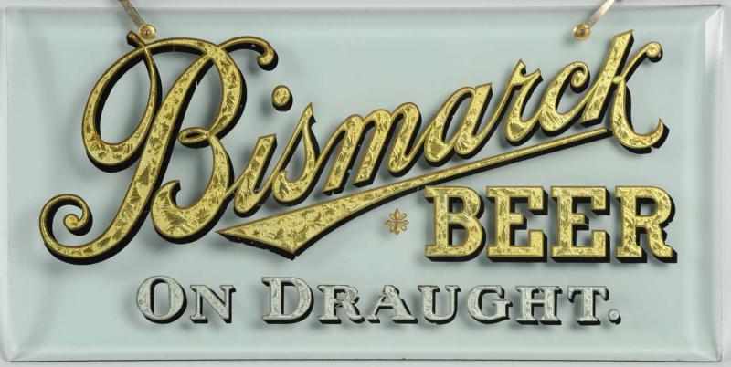 Appraisal: Bismarck Beer Clear Reverse Glass Hanging Sign With original chain