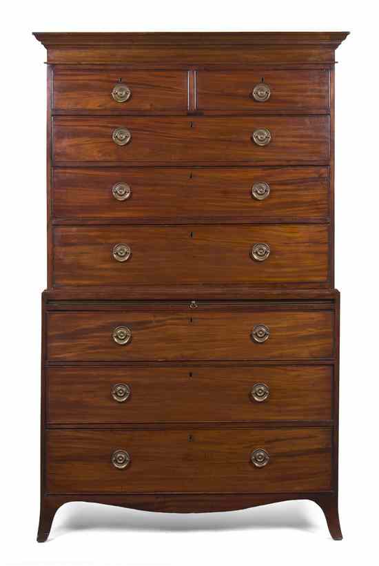 Appraisal: A George III Mahogany Chest on Chest the superstructure having