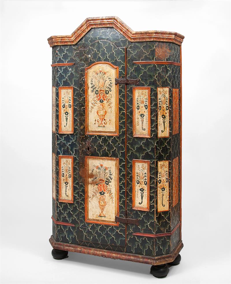 Appraisal: Northern European Floral Painted and Marbleized Pine Single-Door Armoire ft