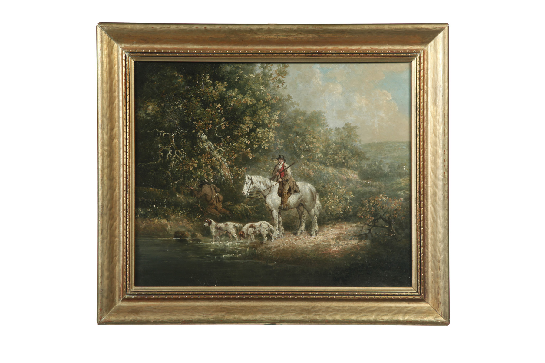 Appraisal: LANDSCAPE WITH HUNTERS ENGLISH SCHOOL MID TH CENTURY Oil on