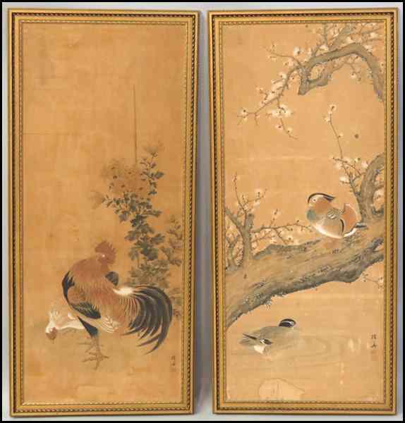 Appraisal: CHINESE SCHOOL TH CENTURY TWO WORKS Roosters Ducks Each an