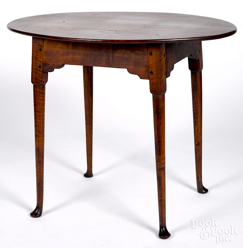 Appraisal: New England Queen Anne tiger maple tavern table New England