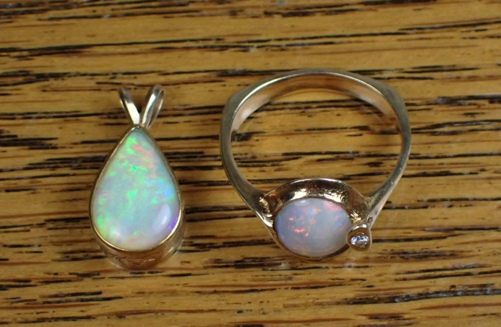 Appraisal: TWO ARTICLES OF OPAL AND YELLOW GOLD JEWELRY including a